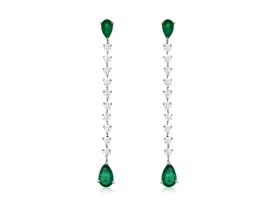 14K White Gold Emerald and Diamond Drop Earrings