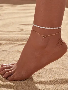 2pcs Heart Decor Anklet