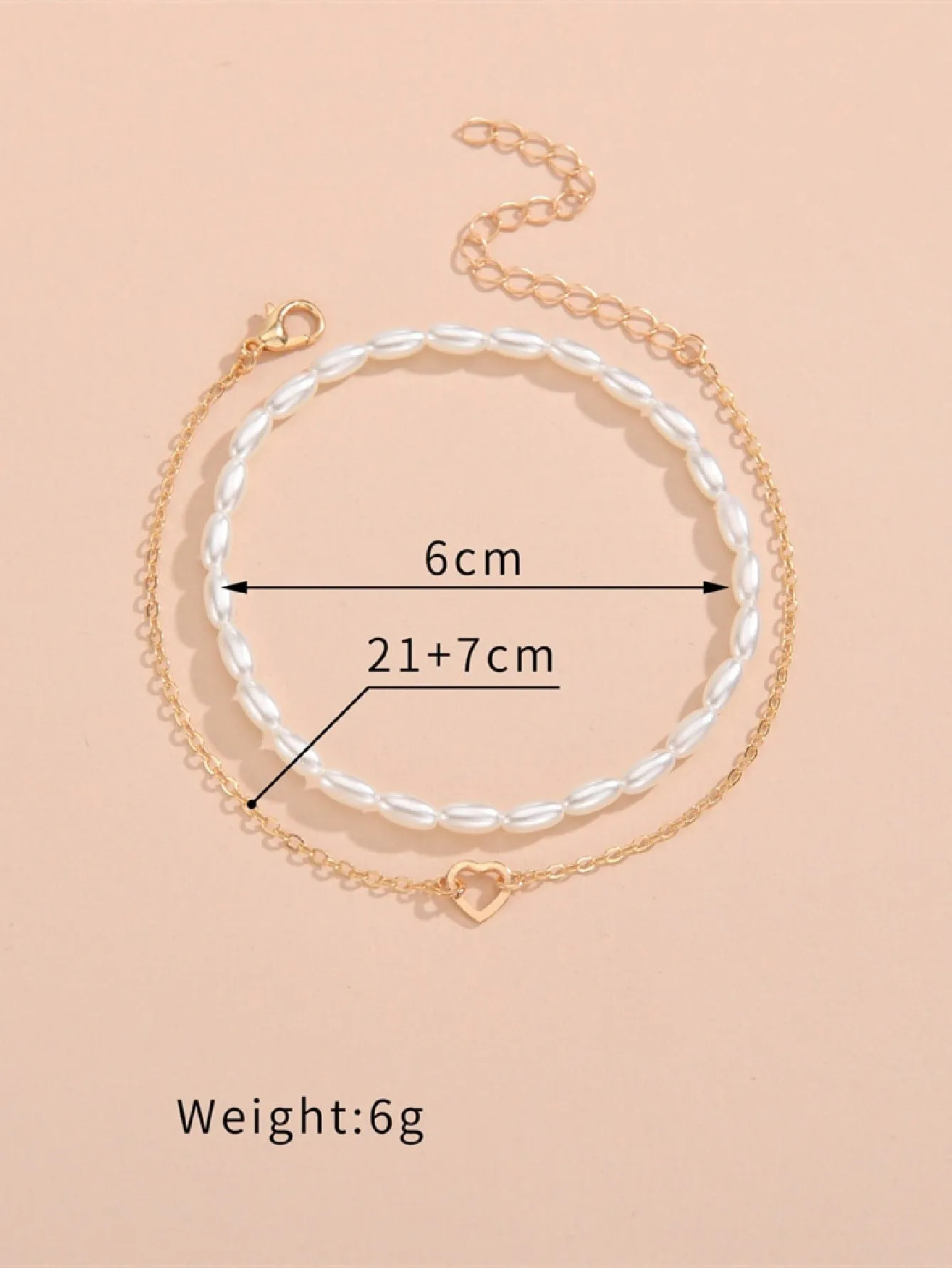 2pcs Heart Decor Anklet