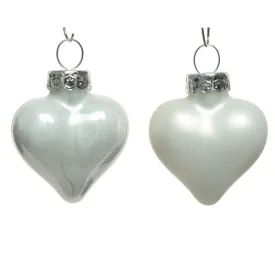 2" Winter White Glass Heart- 12 Pieces