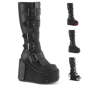 5 Inch Wedge Platform TRANSFORMER-800 Black Vegan Leather