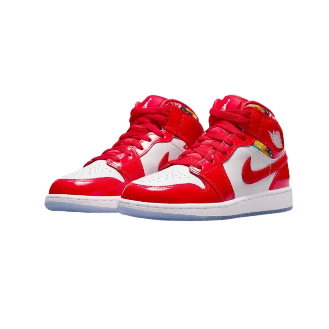 Air Jordan 1 Mid SE GS Barcelona Chile Red White Pollen