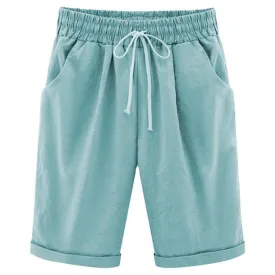 Amy Fashion - Cotton Pants Ladies Drawstring Elastic Loose Shorts