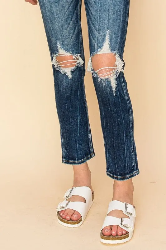 AT1046CGD HIGH RISE STRETCH ANKLE CIGARETTE JEANS