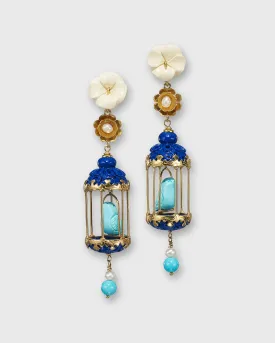 Aviary Classic Earrings in Gold/White/Lapis/Turquoise