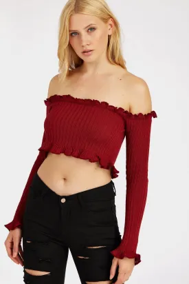 Burgundy Ruffle Edge Crop Jumper