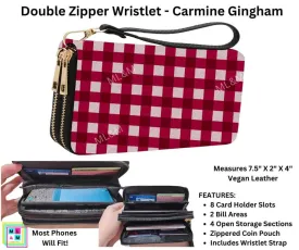 Carmine Gingham Double Zipper Wristlet by ML&M!