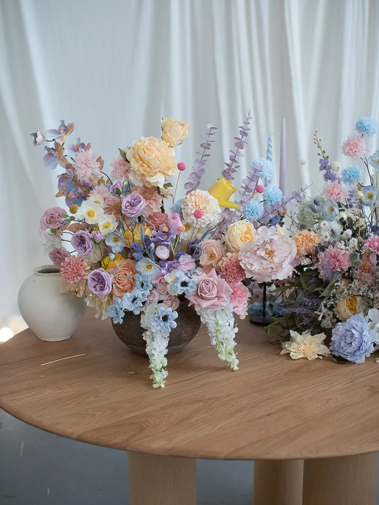 Colourful Dried Flowers Top Table Arrangement - Spring Yellow & Blue