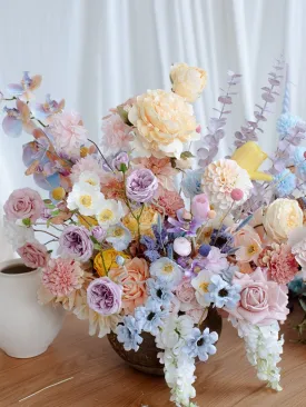 Colourful Dried Flowers Top Table Arrangement - Spring Yellow & Blue