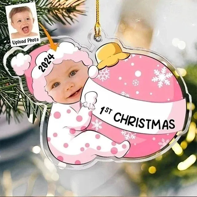 Custom Baby Face Acrylic Christmas Ornaments 1st First Christmas Hanging Pendant Gifts