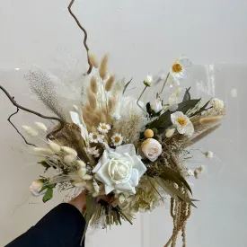 Dried & Artificial Flowers Bridal Bouquet - Earthy Cream & White