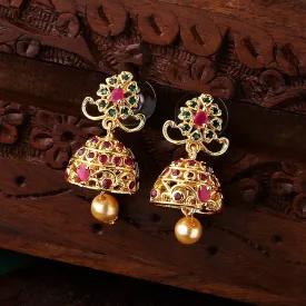 Estele Gold Plated CZ Exquisite Jhumki Earrings with Pearl & Multi Color Crystals for Women