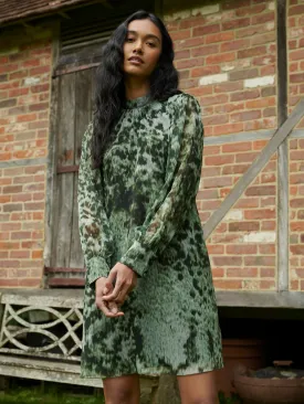 Green Leopard Print High Neck Dress