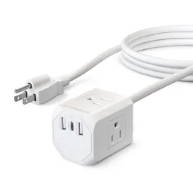 HyperGear CUBE Multi-Port Power Strip Extension Cord - White - 15-12482