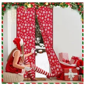 Magnetic Thermal Insulating Door Curtain, Christmas Design, 48inx82in