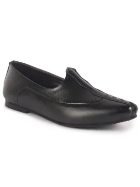 Men Black Breathable Traditional Wedding Slip On Ethnic Juttis and Mojaris|Party Slip On Evening Shoes|Striped Mojaris