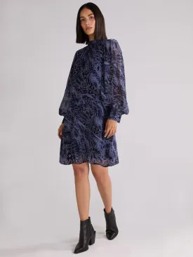 Petite Navy Animal Print High Neck Dress